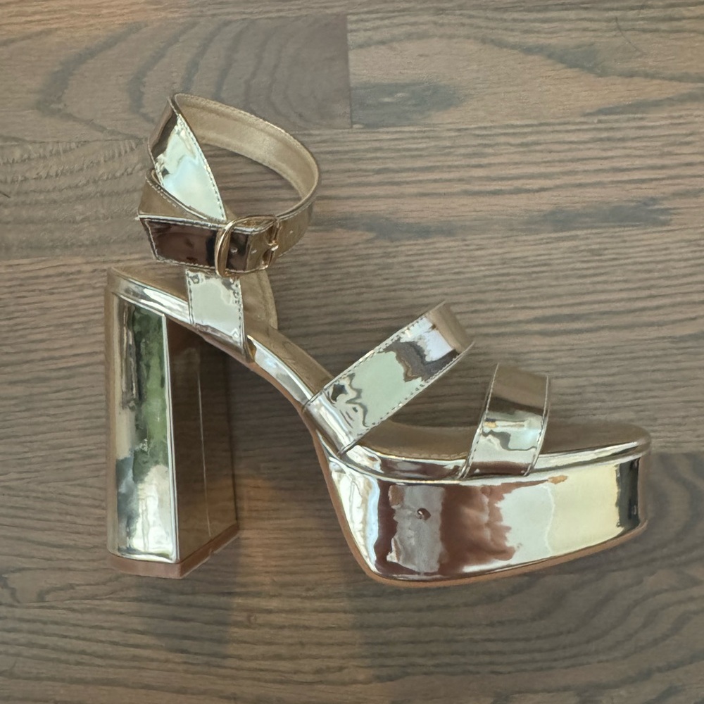 Gold Platform Heeled Sandals
